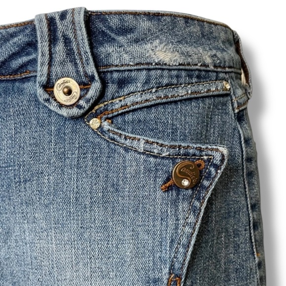 Candie’s Y2K Low Rise Distressed Denim Mini Skirt Juniors 9 Women’s Small - Picture 3 of 6